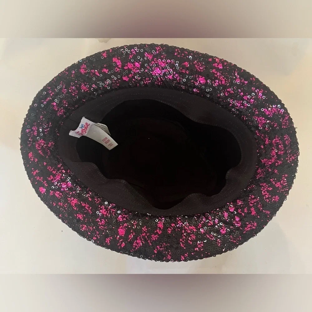 Justice girls pink black sequin fedora hat one size fits most